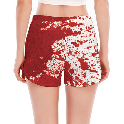 Red Blood Stains Print Women's Split Running Shorts