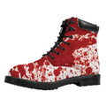 Red Blood Stains Print Padded Collar Lace Up Boots
