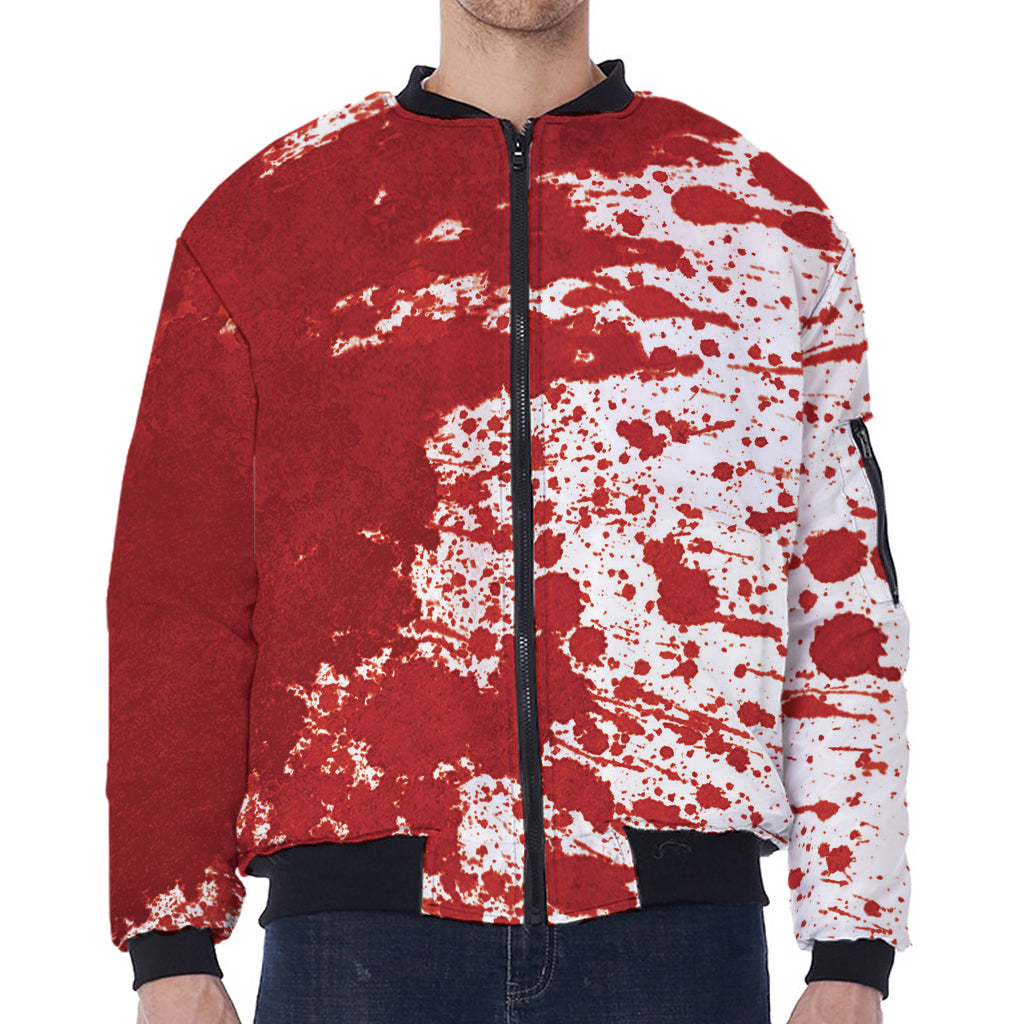 Red Blood Stains Print Zip Sleeve Bomber Jacket