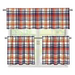 Red Blue And Beige Madras Plaid Print 3 Piece Kitchen Curtains