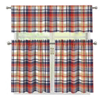 Red Blue And Beige Madras Plaid Print 3 Piece Kitchen Curtains