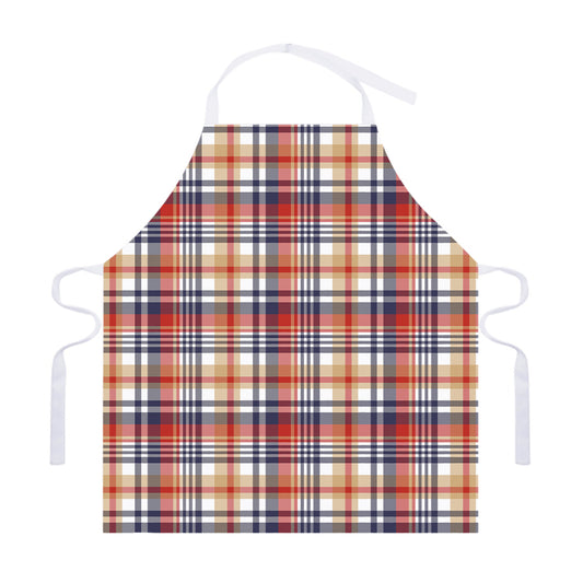 Red Blue And Beige Madras Plaid Print Adjustable Apron
