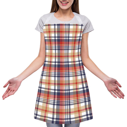 Red Blue And Beige Madras Plaid Print Adjustable Apron
