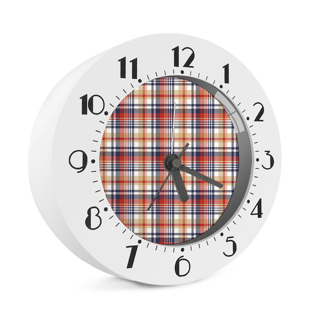 Red Blue And Beige Madras Plaid Print Alarm Clock