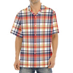 Red Blue And Beige Madras Plaid Print Aloha Shirt