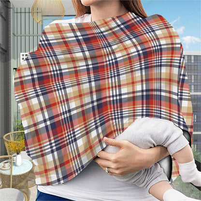 Red Blue And Beige Madras Plaid Print Baby Seat Cover