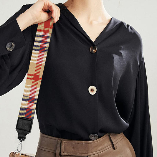Red Blue And Beige Madras Plaid Print Bag Strap