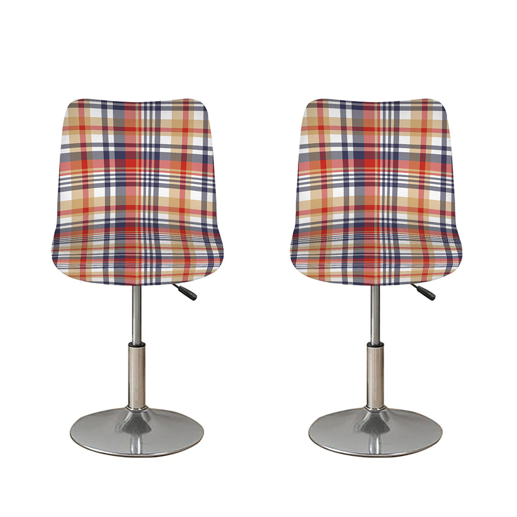 Red Blue And Beige Madras Plaid Print Bar Stool Covers