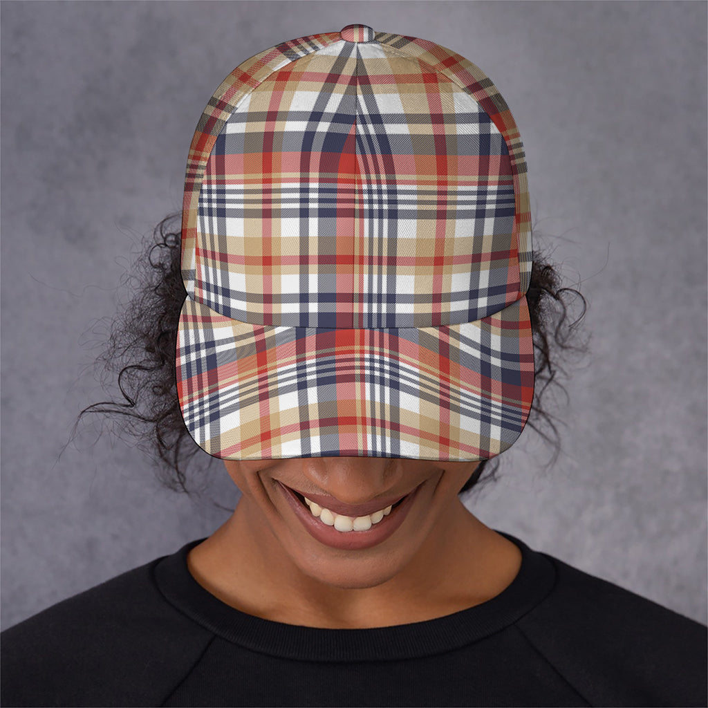 Red Blue And Beige Madras Plaid Print Baseball Cap