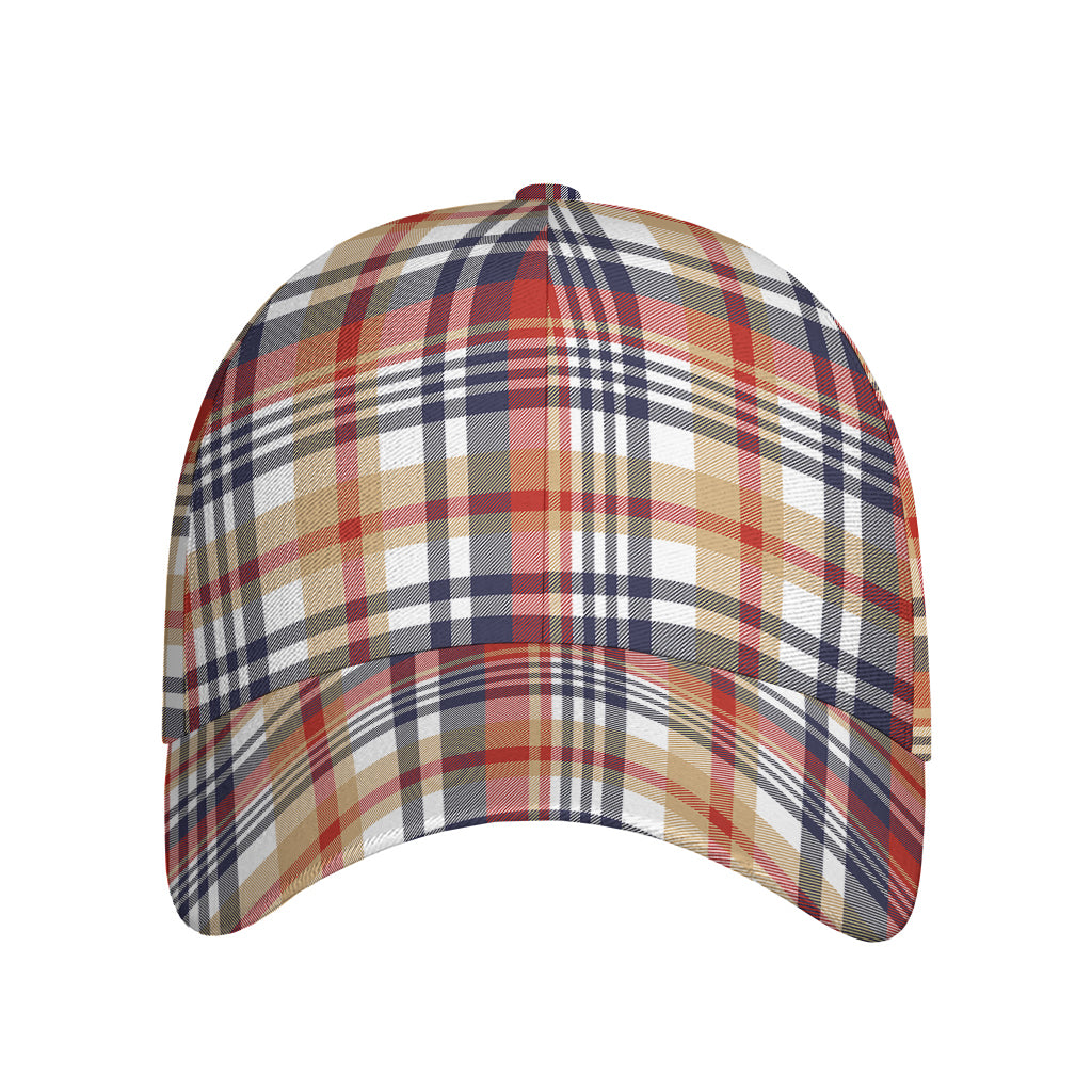 Red Blue And Beige Madras Plaid Print Baseball Cap