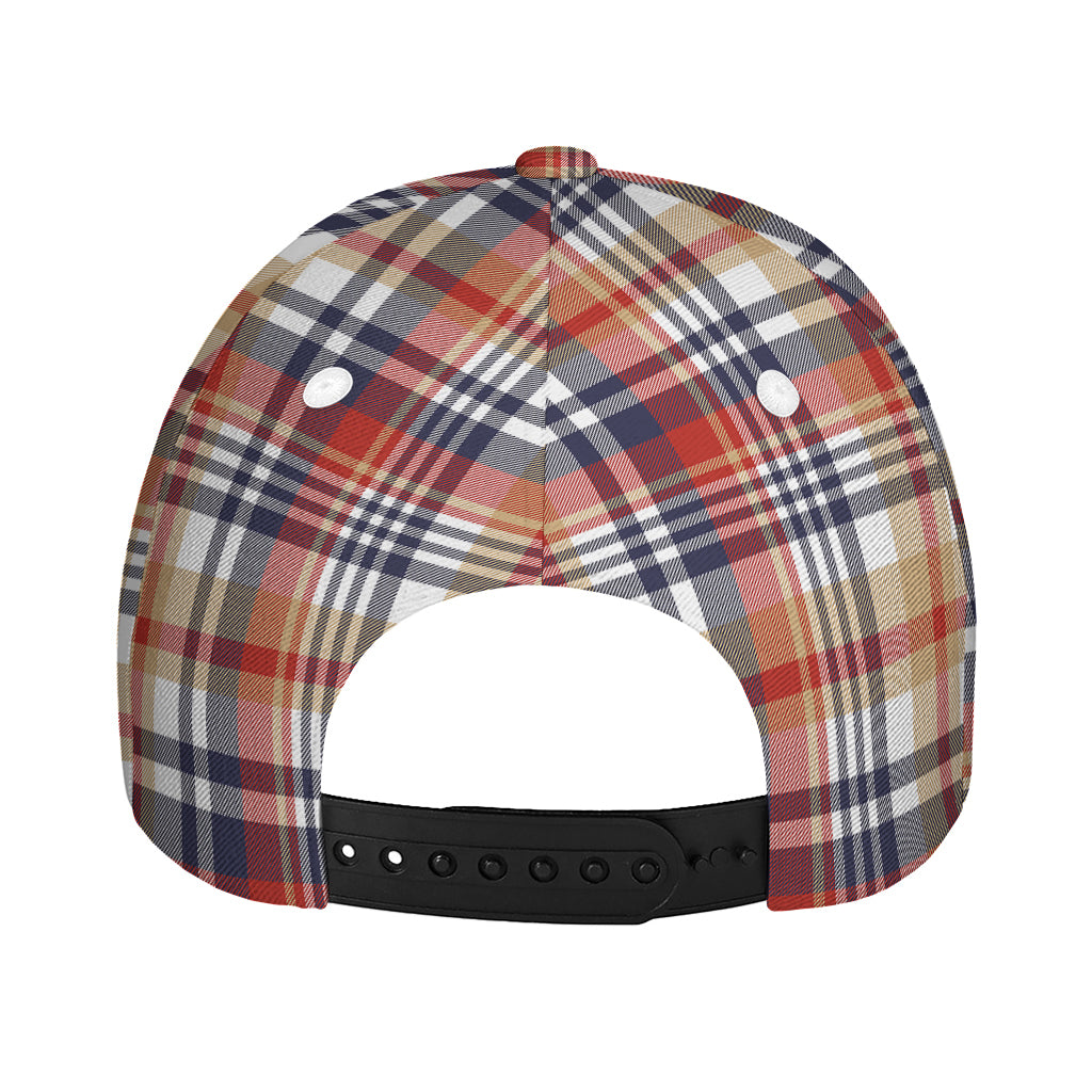 Red Blue And Beige Madras Plaid Print Baseball Cap