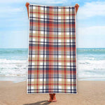 Red Blue And Beige Madras Plaid Print Beach Towel