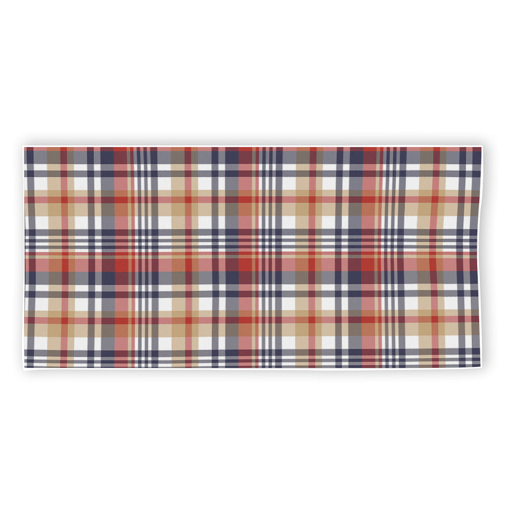 Red Blue And Beige Madras Plaid Print Beach Towel