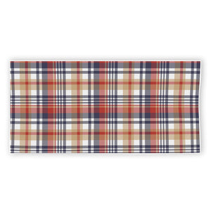 Red Blue And Beige Madras Plaid Print Beach Towel