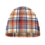 Red Blue And Beige Madras Plaid Print Beanie