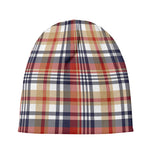 Red Blue And Beige Madras Plaid Print Beanie