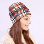 Red Blue And Beige Madras Plaid Print Beanie