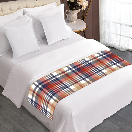 Red Blue And Beige Madras Plaid Print Bed Runner