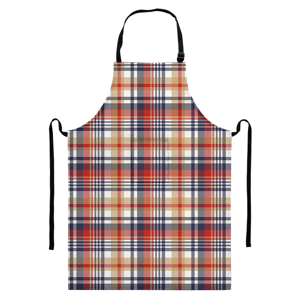 Red Blue And Beige Madras Plaid Print Bib Apron With Pocket