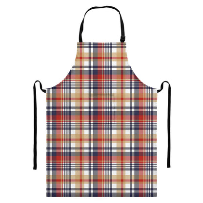 Red Blue And Beige Madras Plaid Print Bib Apron With Pocket