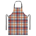 Red Blue And Beige Madras Plaid Print Bib Apron With Pocket