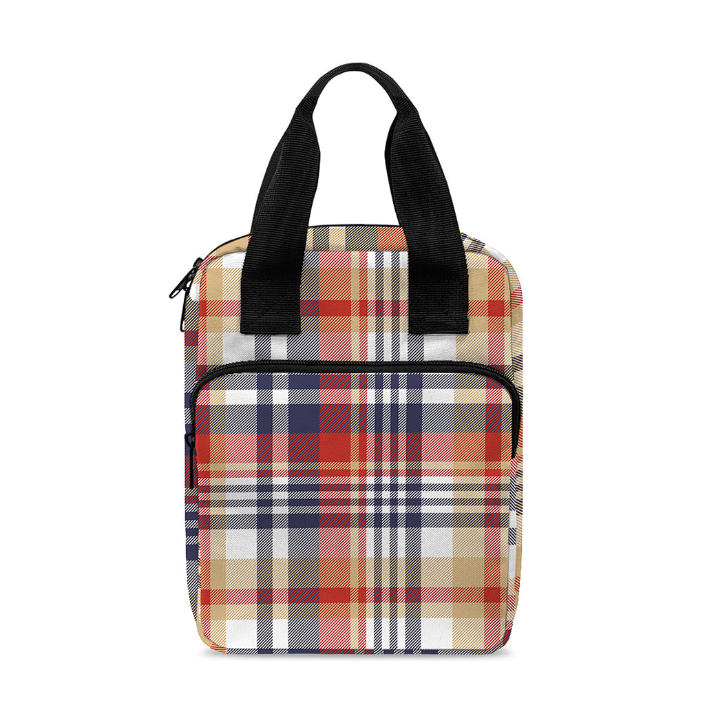 Red Blue And Beige Madras Plaid Print Bible Tote Bag