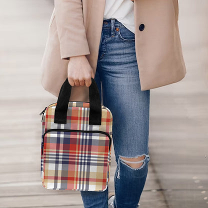 Red Blue And Beige Madras Plaid Print Bible Tote Bag