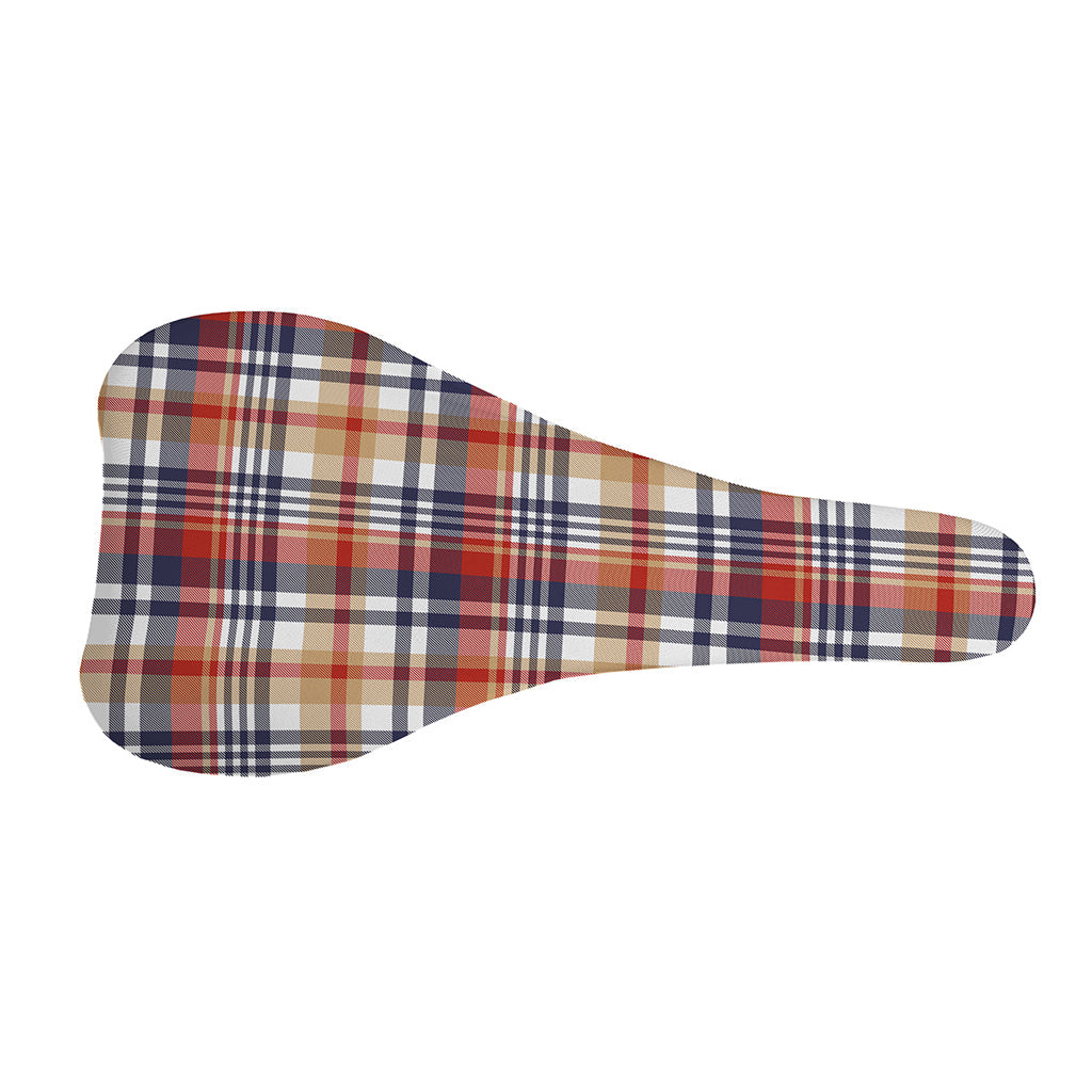 Red Blue And Beige Madras Plaid Print Bicycle Seat Cover