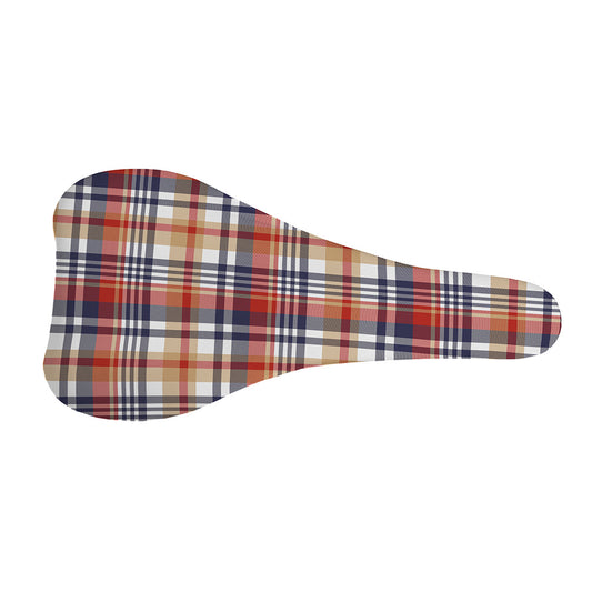 Red Blue And Beige Madras Plaid Print Bicycle Seat Cover