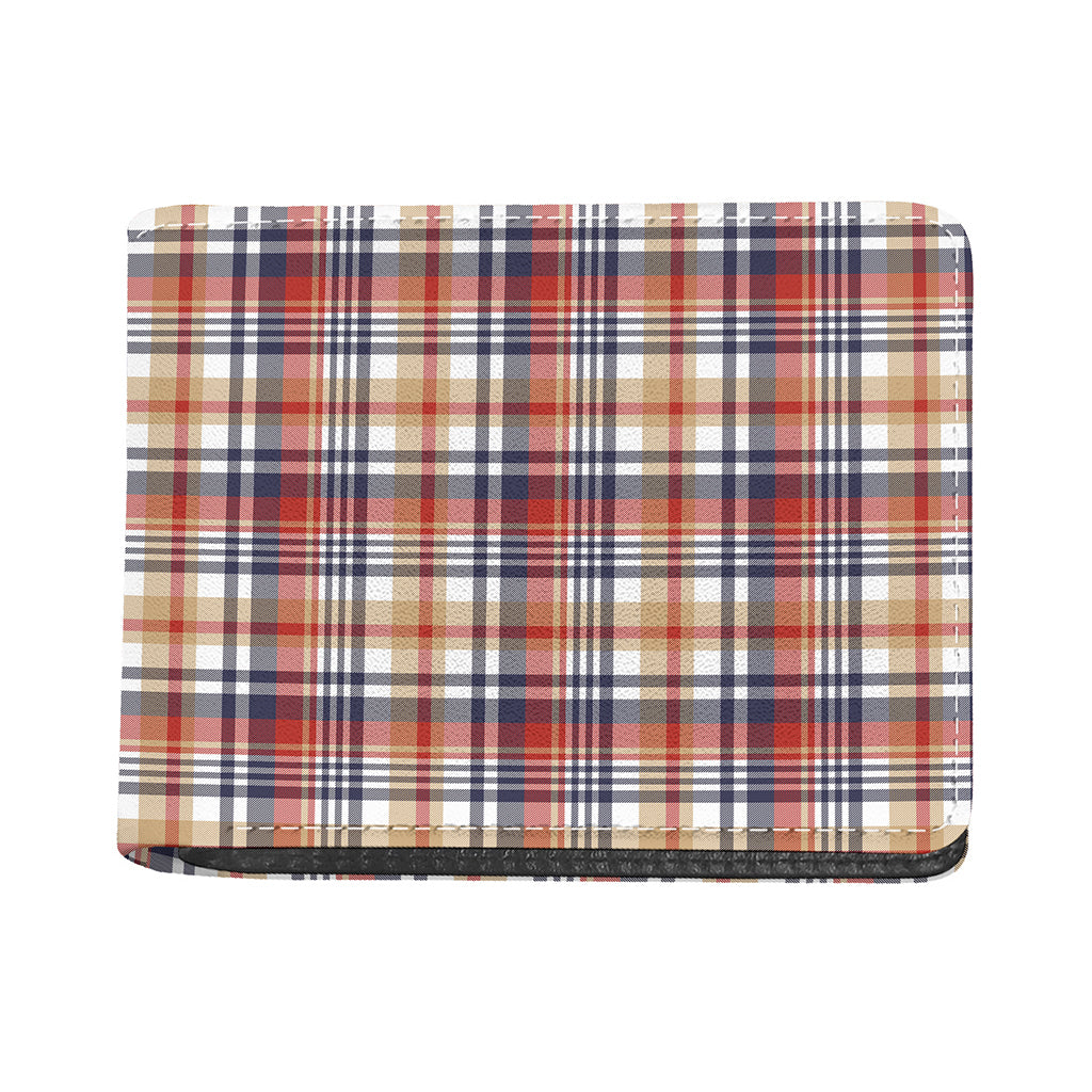 Red Blue And Beige Madras Plaid Print Bifold Wallet