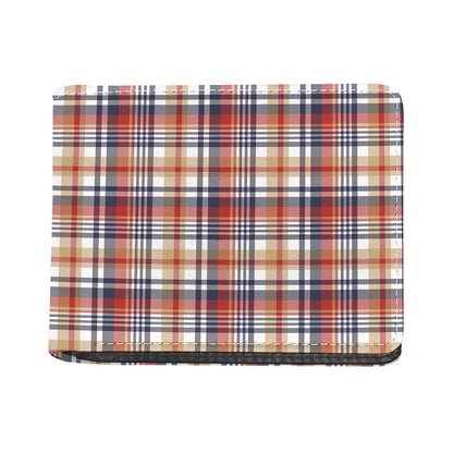 Red Blue And Beige Madras Plaid Print Bifold Wallet