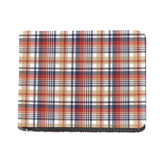 Red Blue And Beige Madras Plaid Print Bifold Wallet