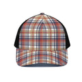 Red Blue And Beige Madras Plaid Print Black Mesh Trucker Hat