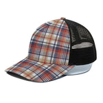 Red Blue And Beige Madras Plaid Print Black Mesh Trucker Cap