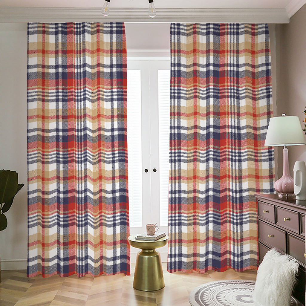 Red Blue And Beige Madras Plaid Print Blackout Pencil Pleat Curtains