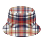 Red Blue And Beige Madras Plaid Print Bucket Hat