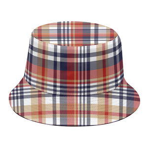 Red Blue And Beige Madras Plaid Print Bucket Hat