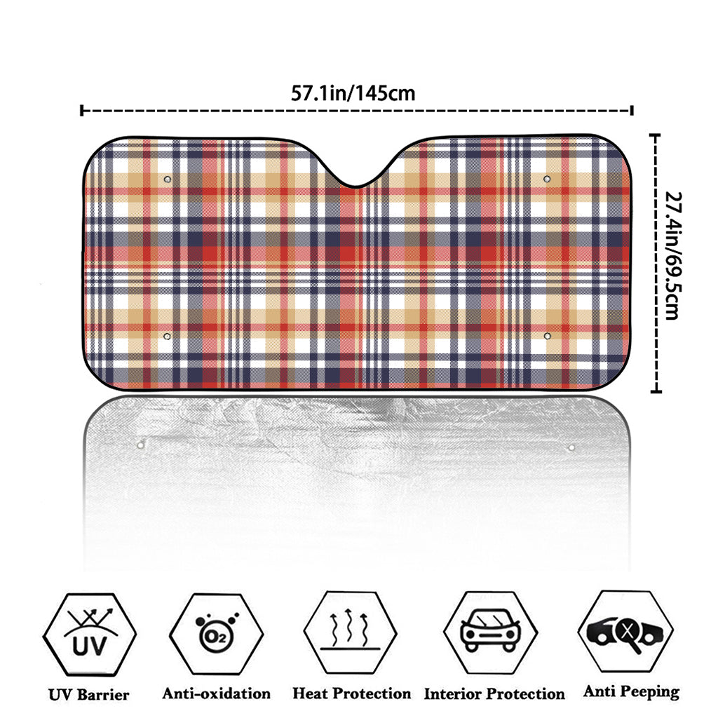 Red Blue And Beige Madras Plaid Print Car Windshield Sun Shade