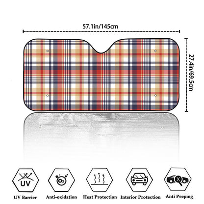 Red Blue And Beige Madras Plaid Print Car Windshield Sun Shade