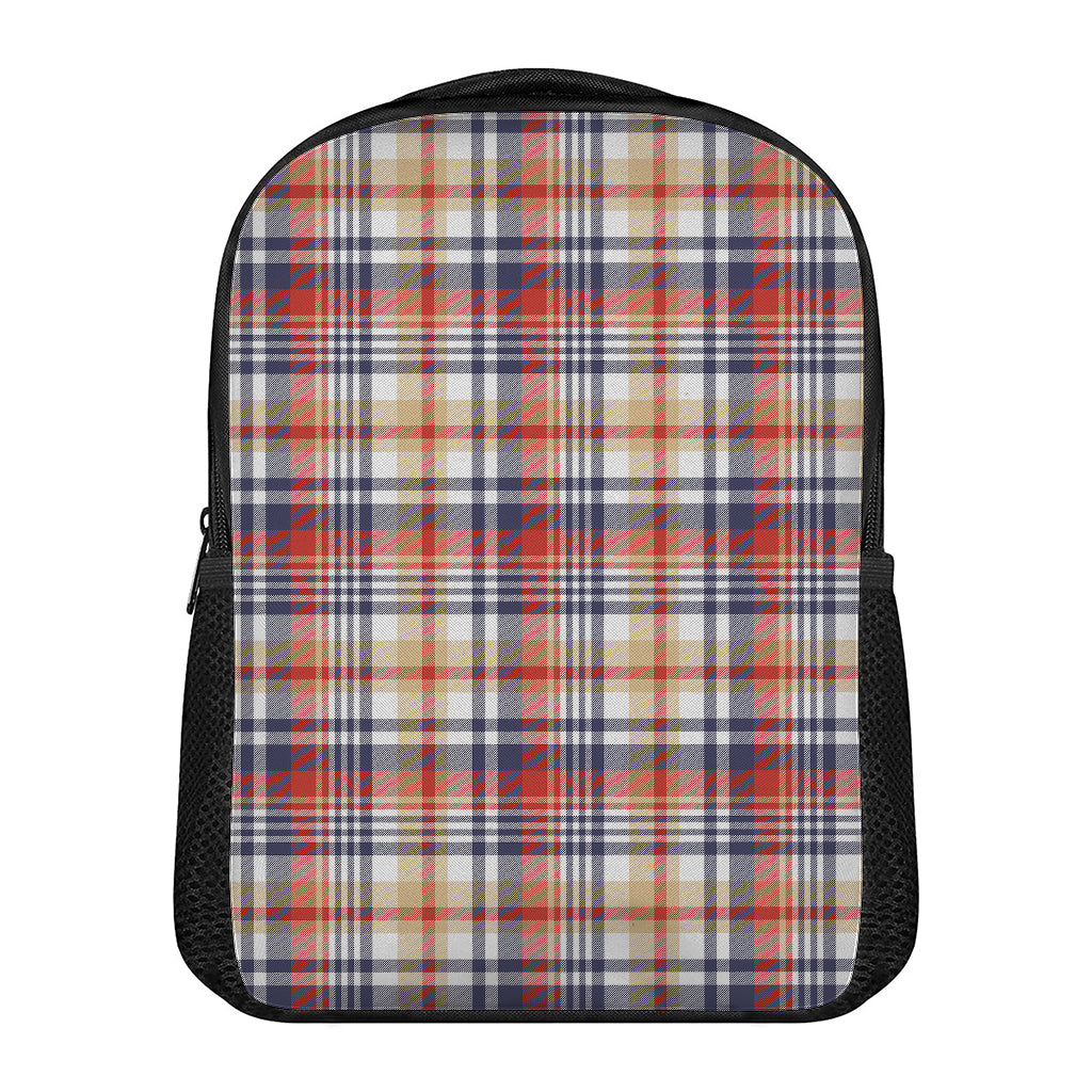 Red Blue And Beige Madras Plaid Print Casual Backpack