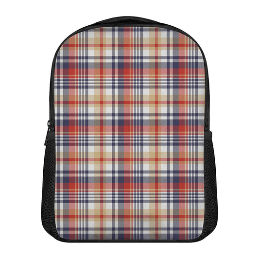 Red Blue And Beige Madras Plaid Print Casual Backpack