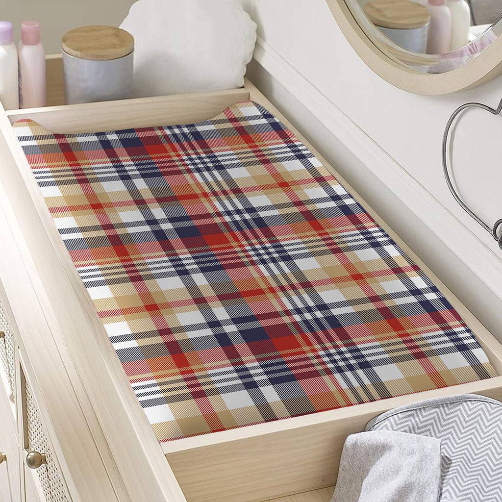 Red Blue And Beige Madras Plaid Print Changing Pad Cover