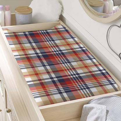 Red Blue And Beige Madras Plaid Print Changing Pad Cover