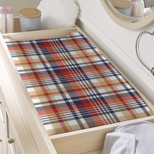 Red Blue And Beige Madras Plaid Print Changing Pad Cover