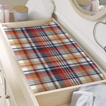 Red Blue And Beige Madras Plaid Print Changing Pad Cover