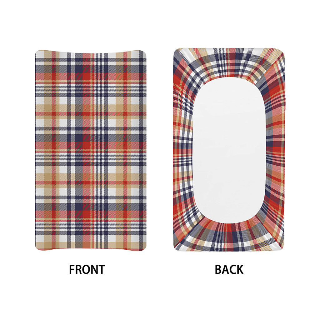 Red Blue And Beige Madras Plaid Print Changing Pad Cover