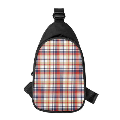 Red Blue And Beige Madras Plaid Print Chest Bag