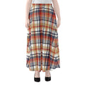 Red Blue And Beige Madras Plaid Print Chiffon Maxi Skirt