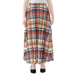 Red Blue And Beige Madras Plaid Print Chiffon Maxi Skirt