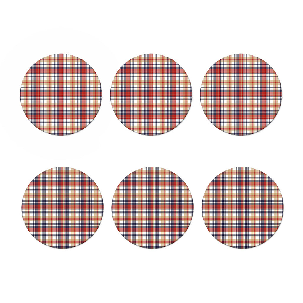 Red Blue And Beige Madras Plaid Print Coaster Set